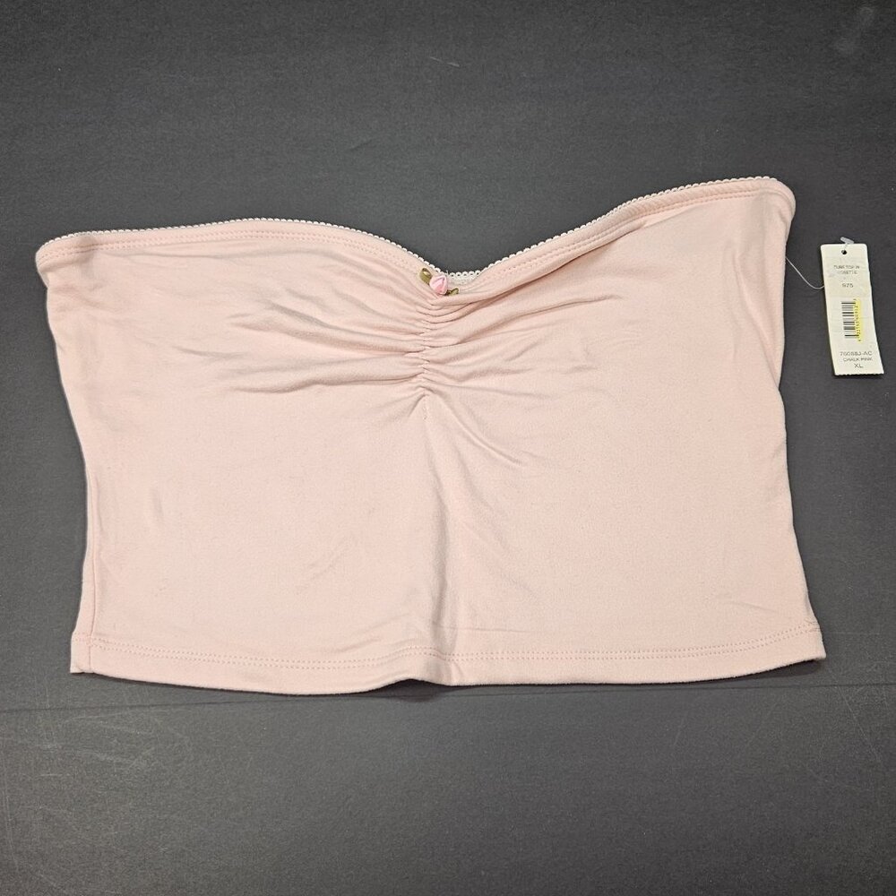 Pink Tube Crop Top Justify Womens Size XL Strapless Ruched Pink Rose 🌹 🍃